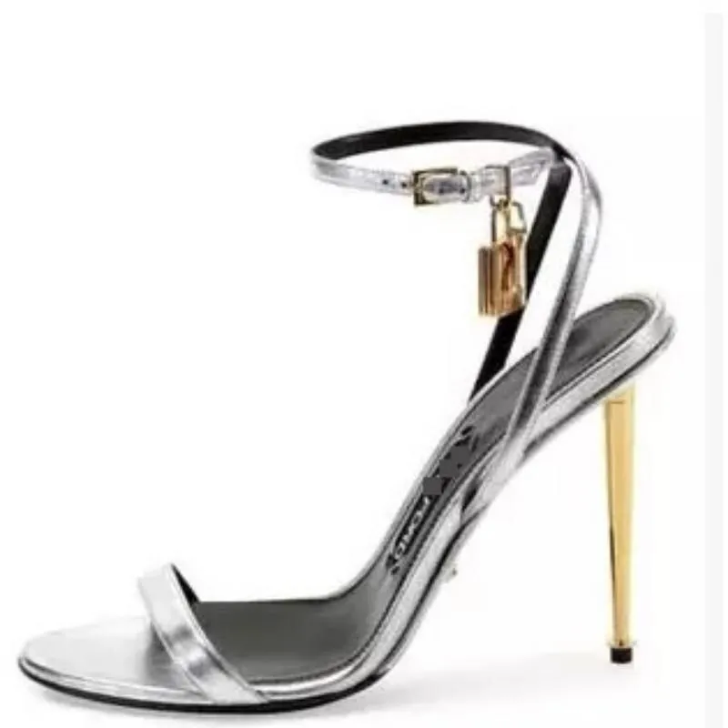 10CM Summer Women's Sandals Mirror Slingback Sexy Slotted Buckle Lock Stiletto Heels  Shoes For Wedding Party Banquet