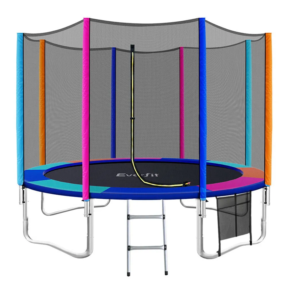 12FT Trampoline Round Trampolines Kids Safety Net Enclosure Pad Outdoor Gift Multi-coloured