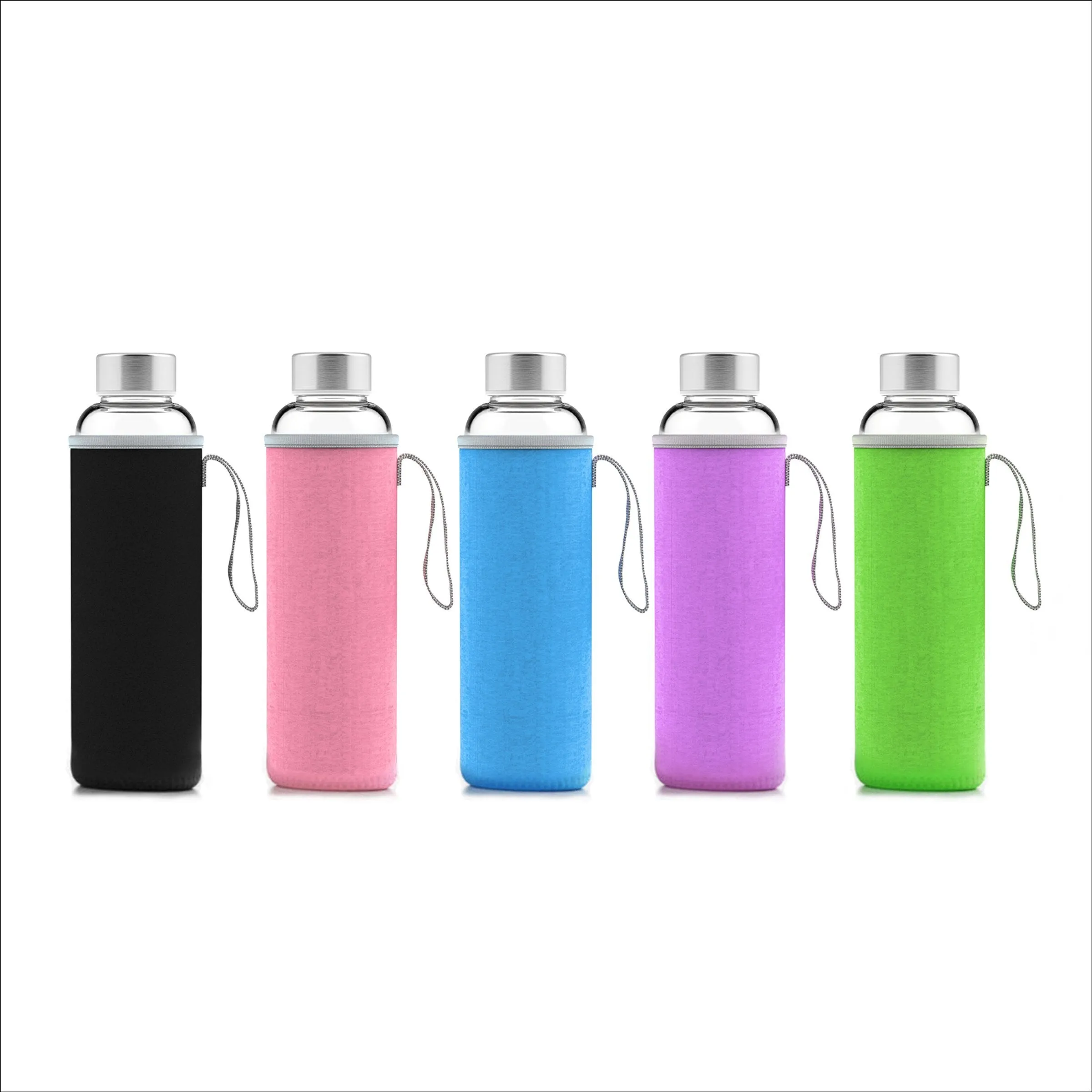 18 Ounce Glass Water Bottle, Sports Bottle, with Protective Sleeve, GEO