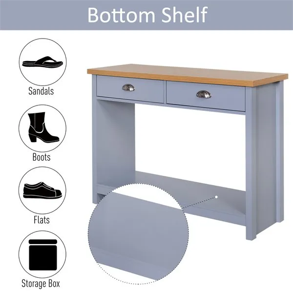 2-Drawer MDF Rustic Console Table - Grey