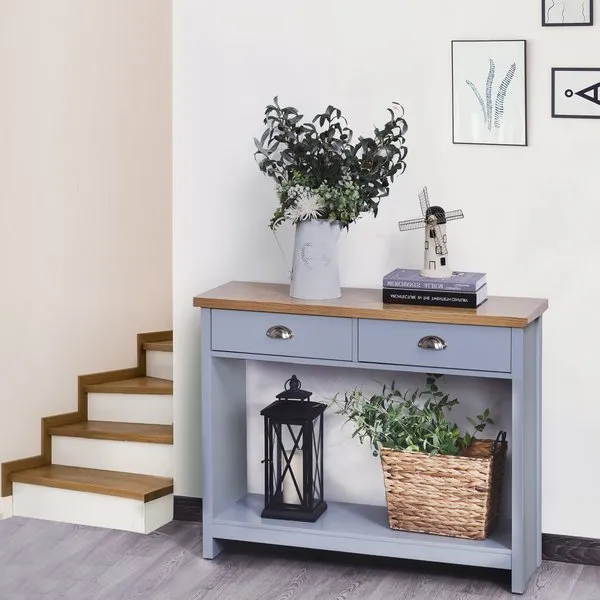 2-Drawer MDF Rustic Console Table - Grey