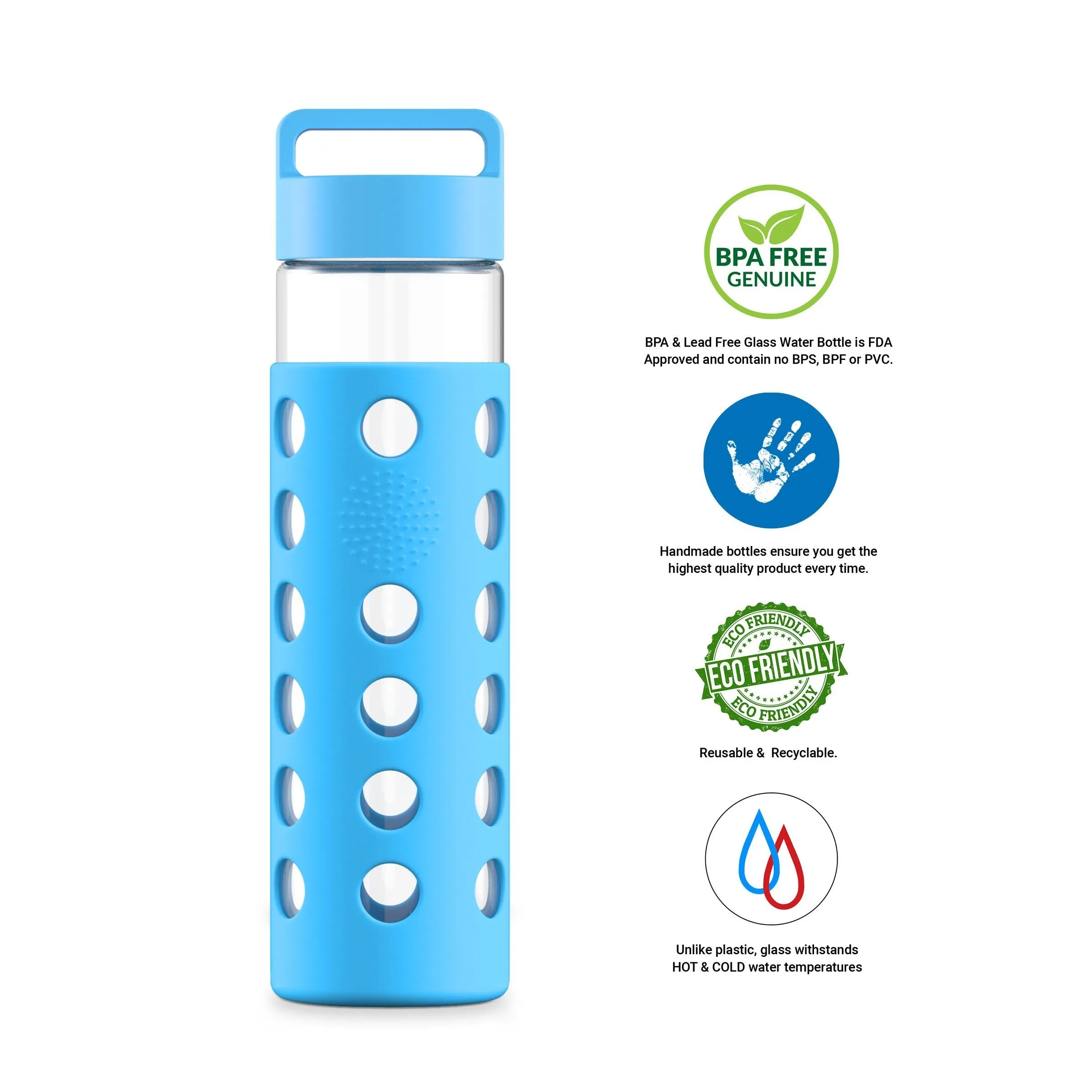 24 Ounce Glass Water Bottle, Sports Bottle, with Cover Sleeve, GEO