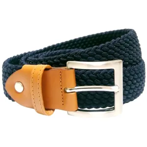 30 mm Leather-Trimmed Viscose Belt Navy