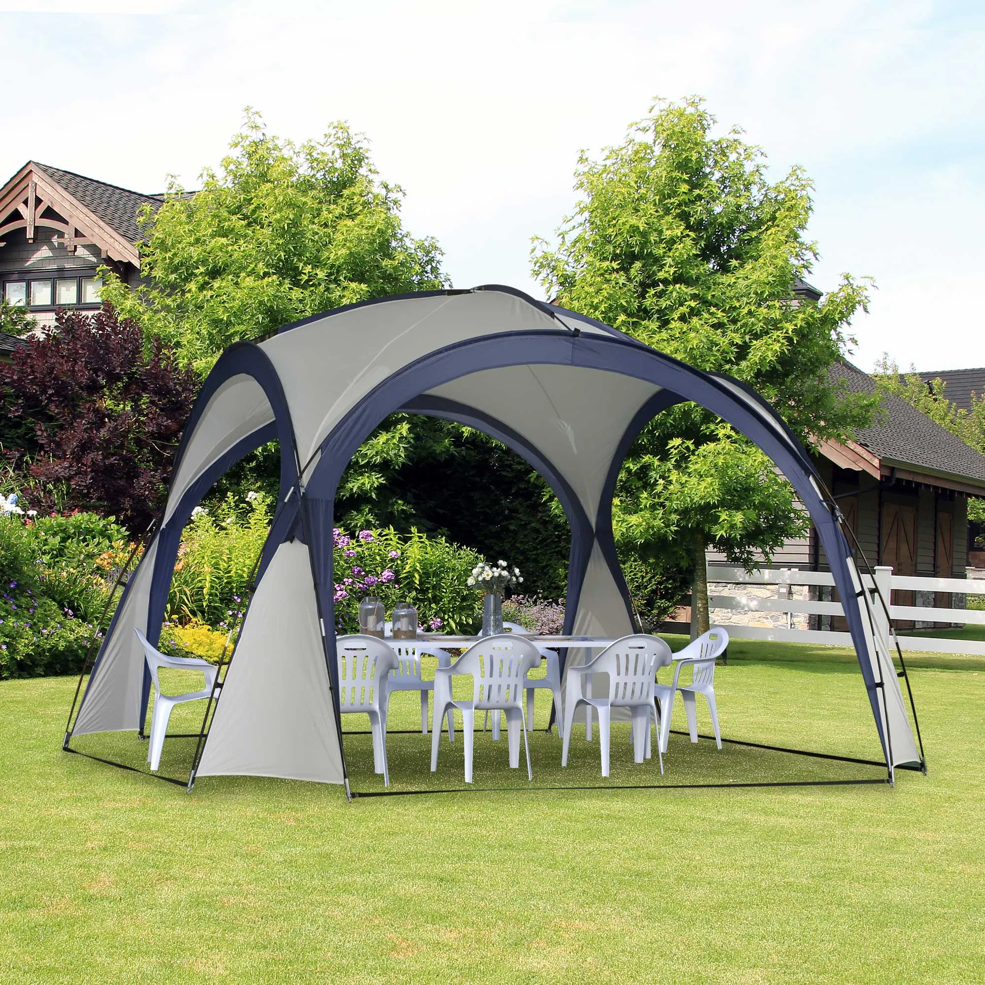 3.5 x 3.5M Gazebo Marquee Tent Outdoor Tarp Shelter Garden Party Event Shelter Patio Spire Arc Pavilion Camp Sun Shade, Cream and Blue