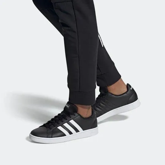 Adidas Grand Court Base Low-Top Sneakers Leather Black Colour For Men