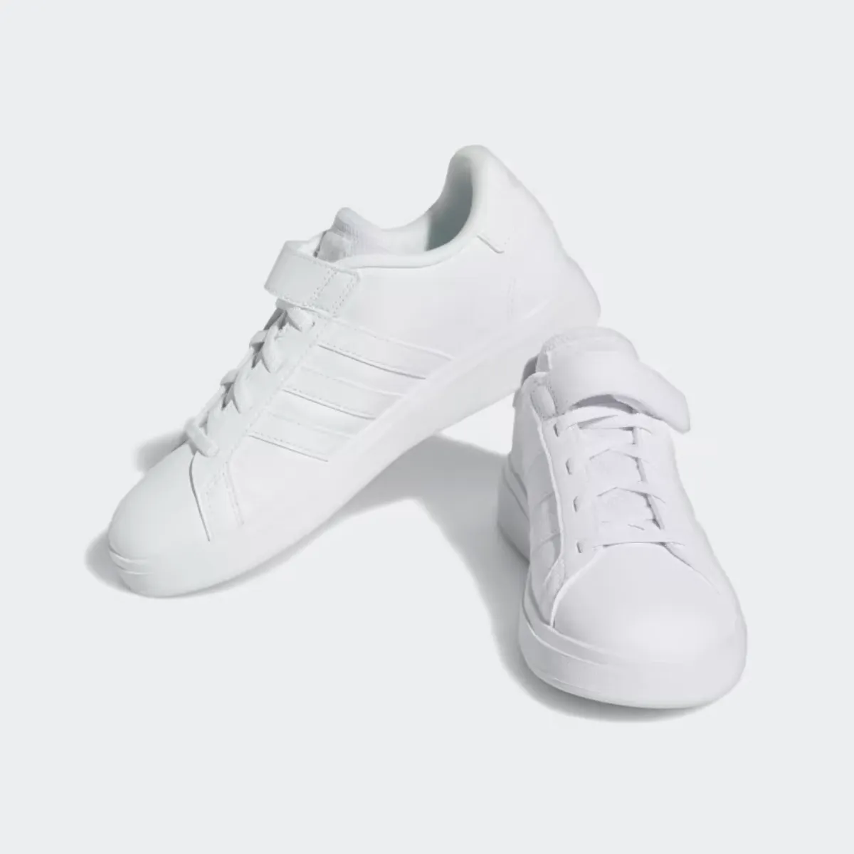 Adidas Grand Court Elastic Lace And Top Strap Kids Unisex Shoes (4-7 YEAR) -Cloud White/Cloud White/Grey One