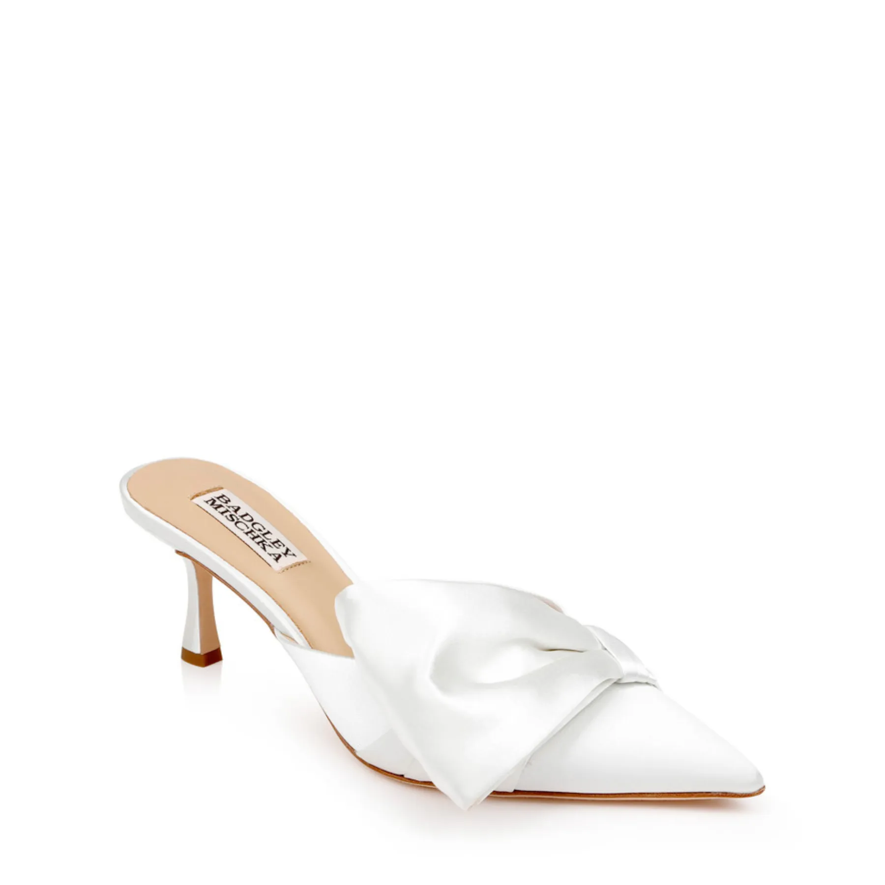 Alaya - Bow Satin Pointed Toe Mules - White