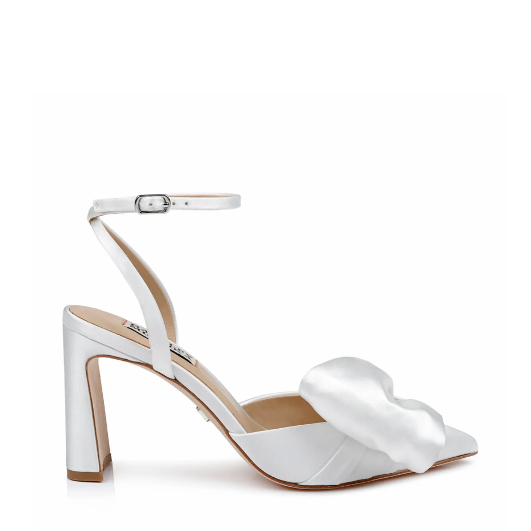 Alease - Pointed Toe Block Heels with Asymmetrical Bow - White