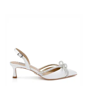 Angelina - Slingback Kitten Heel With Pearl & Crystal Bow - White