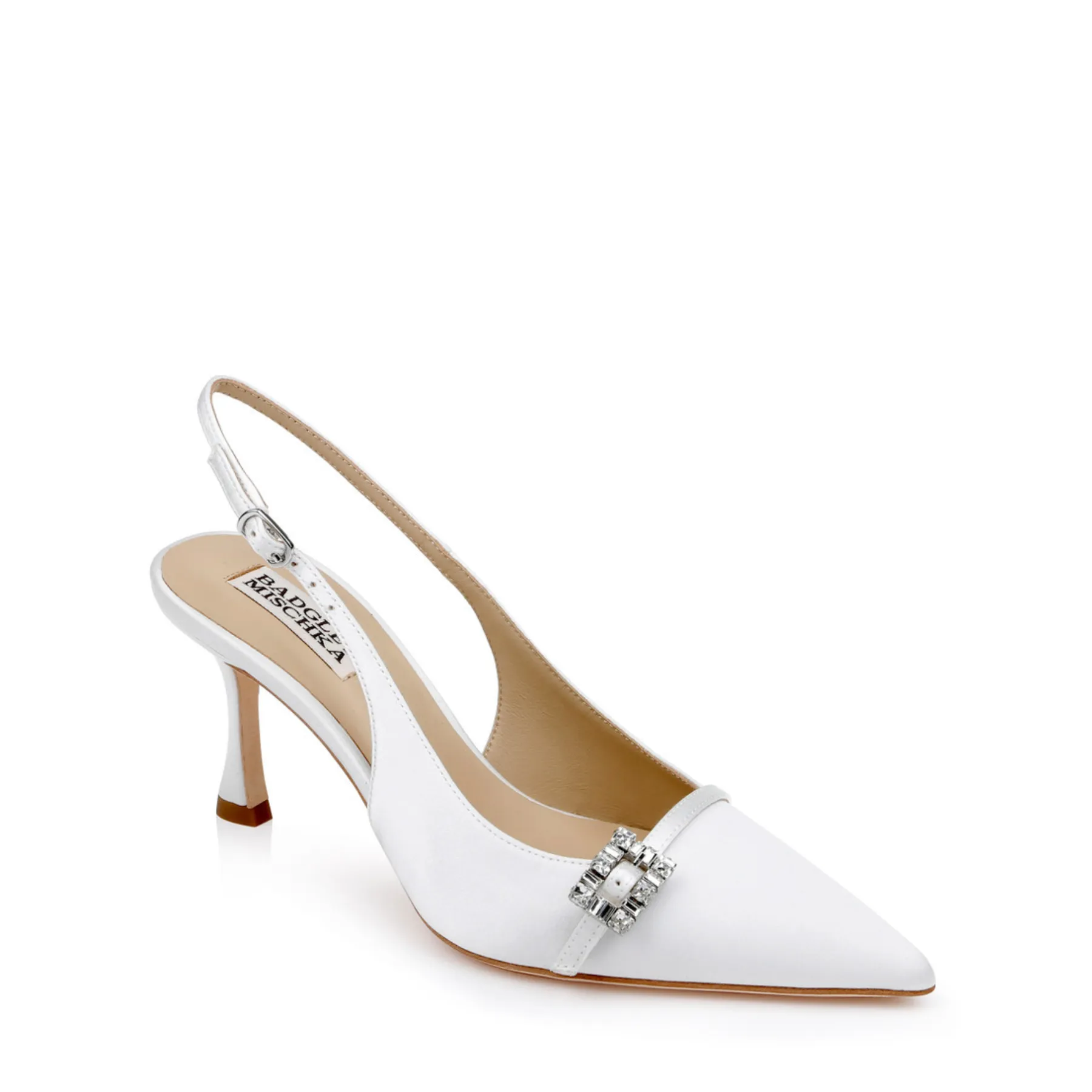 Annmarie - Jewelled Slingback Pointed Toe Stiletto Pumps - White