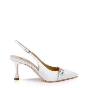 Annmarie - Jewelled Slingback Pointed Toe Stiletto Pumps - White