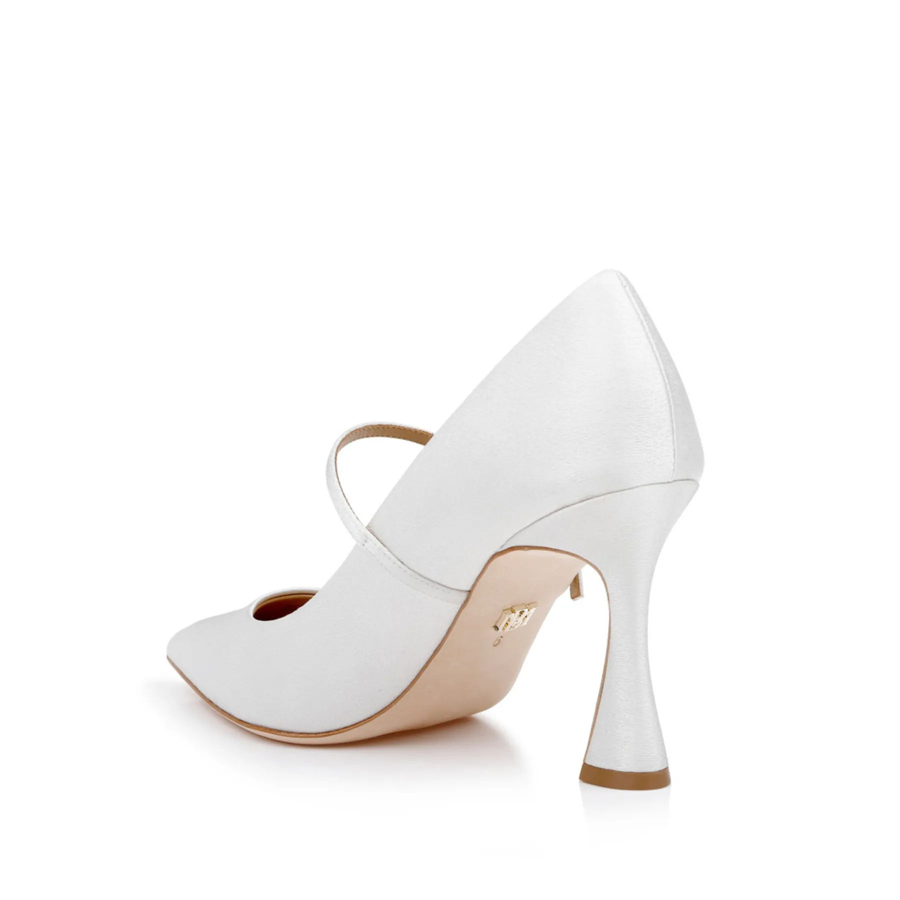 Antonia - Pointed Toe Mary Jane Pumps with Crystal Buckle - White