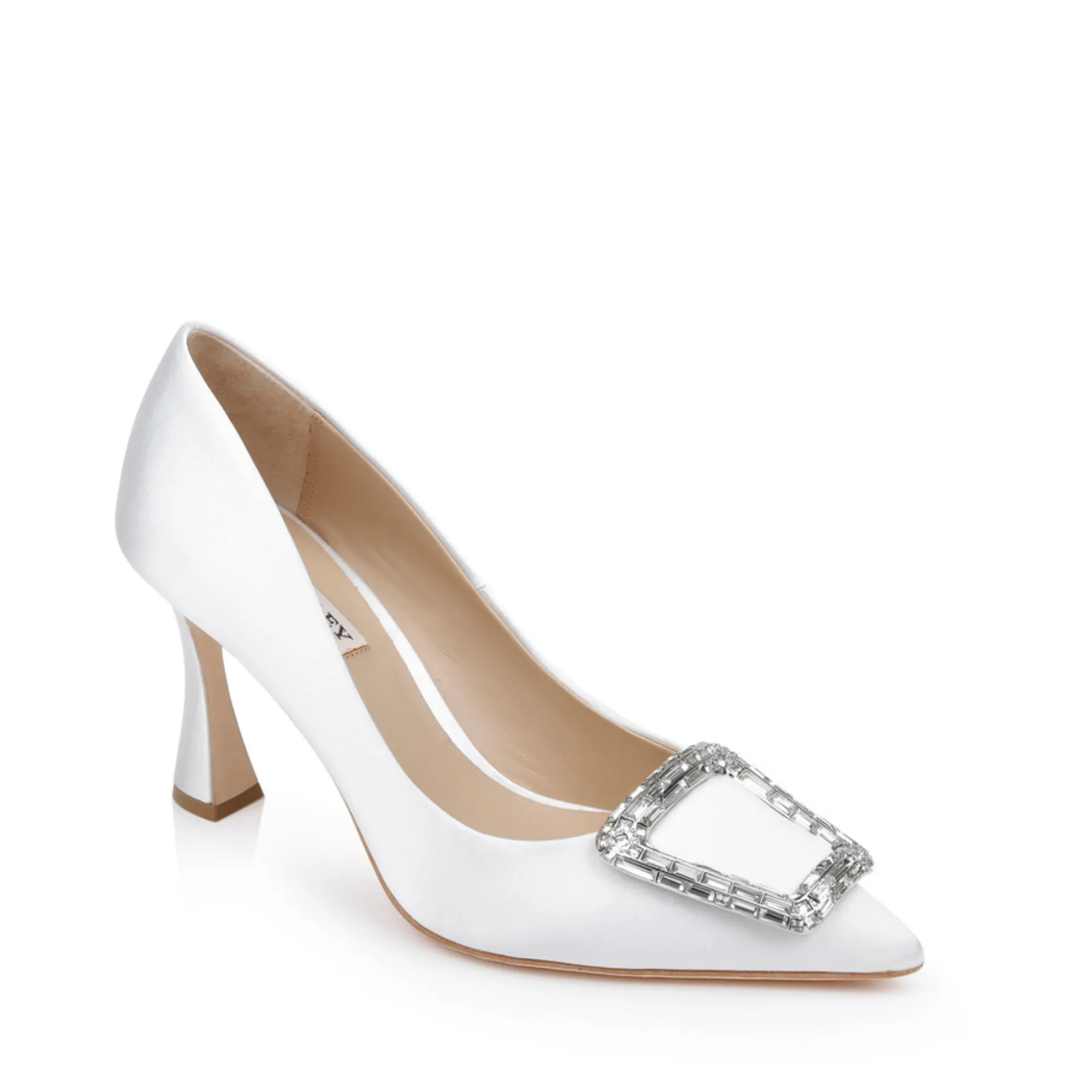 Aubree - Pointed Toe Stiletto Pumps with Crystal Buckle - White