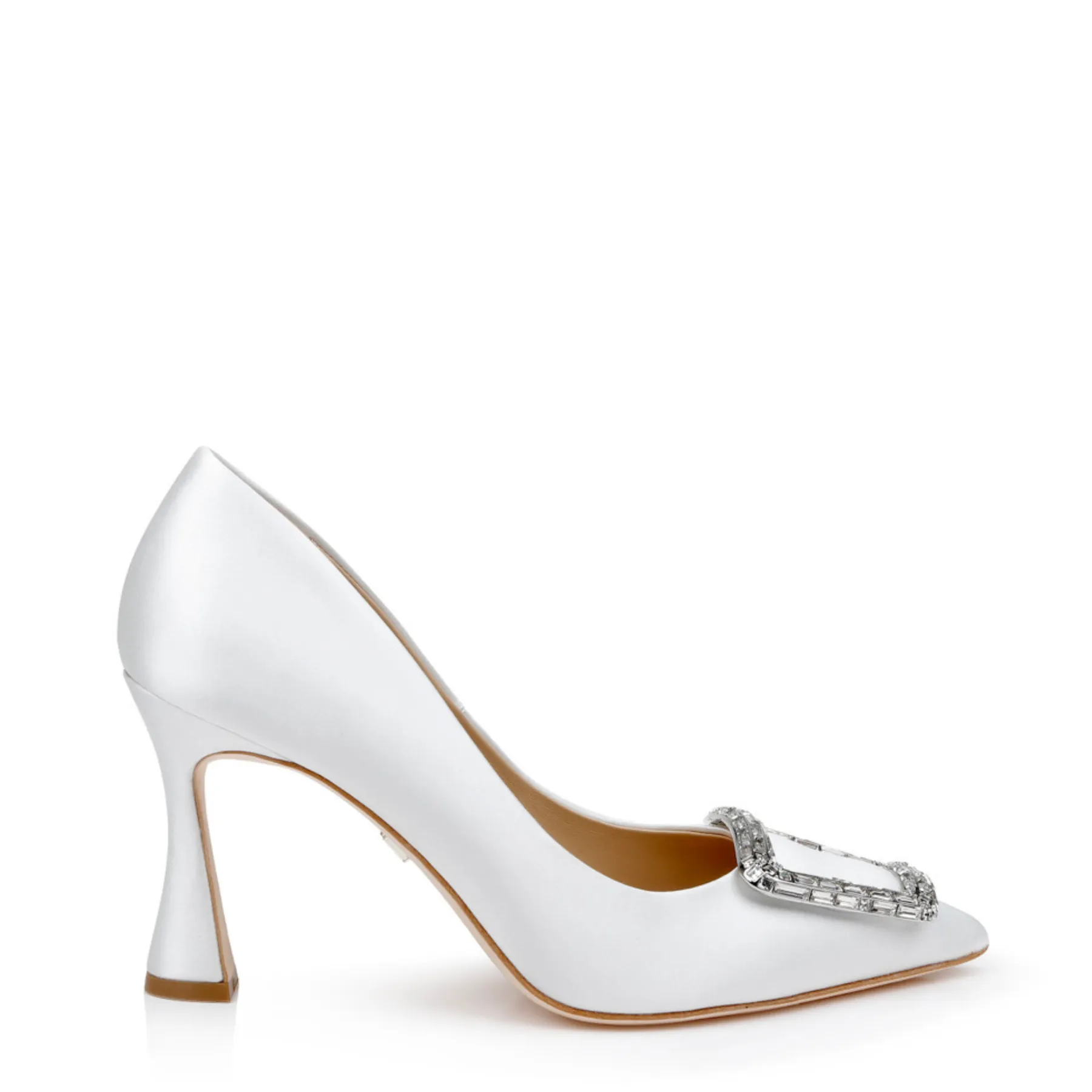 Aubree - Pointed Toe Stiletto Pumps with Crystal Buckle - White