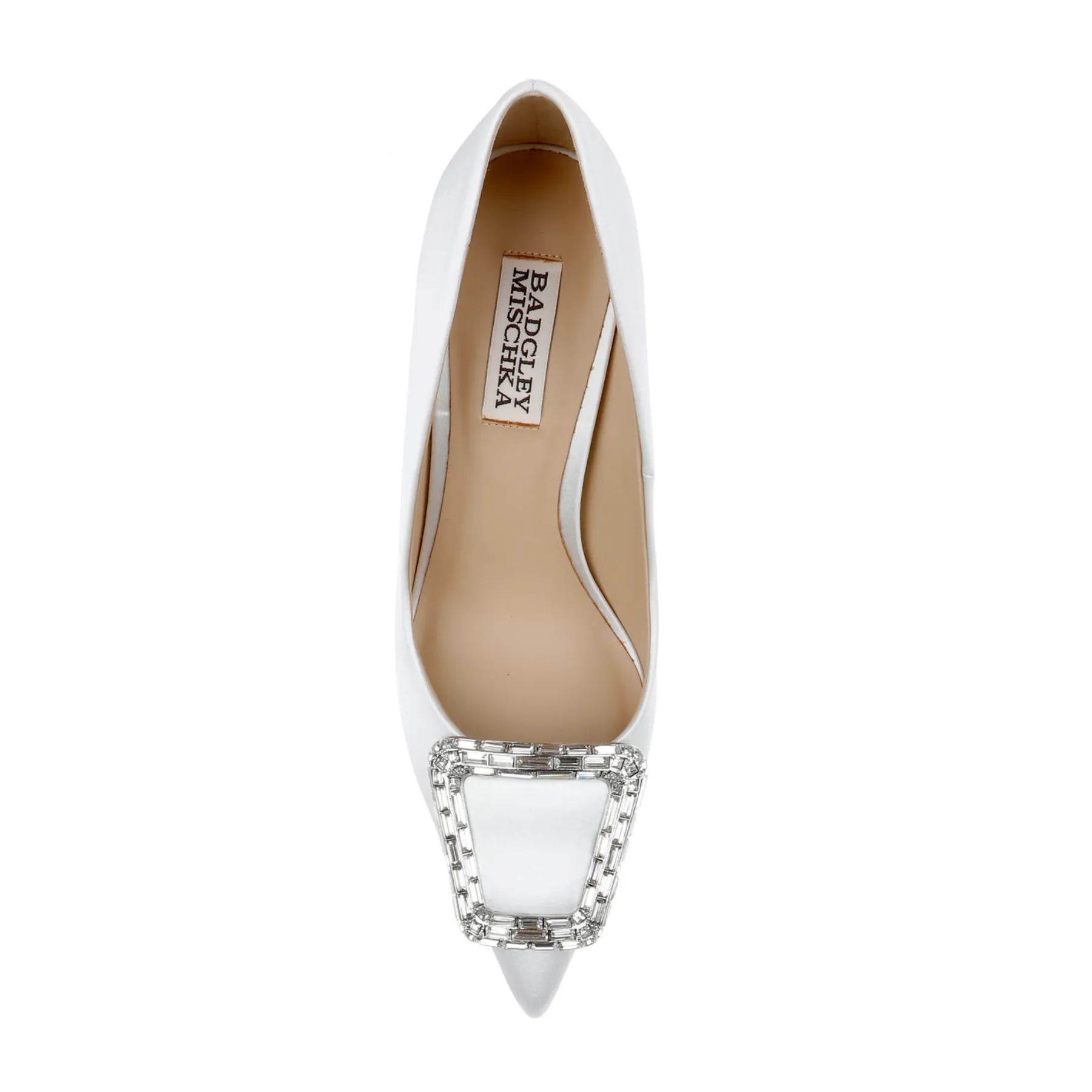 Aubree - Pointed Toe Stiletto Pumps with Crystal Buckle - White