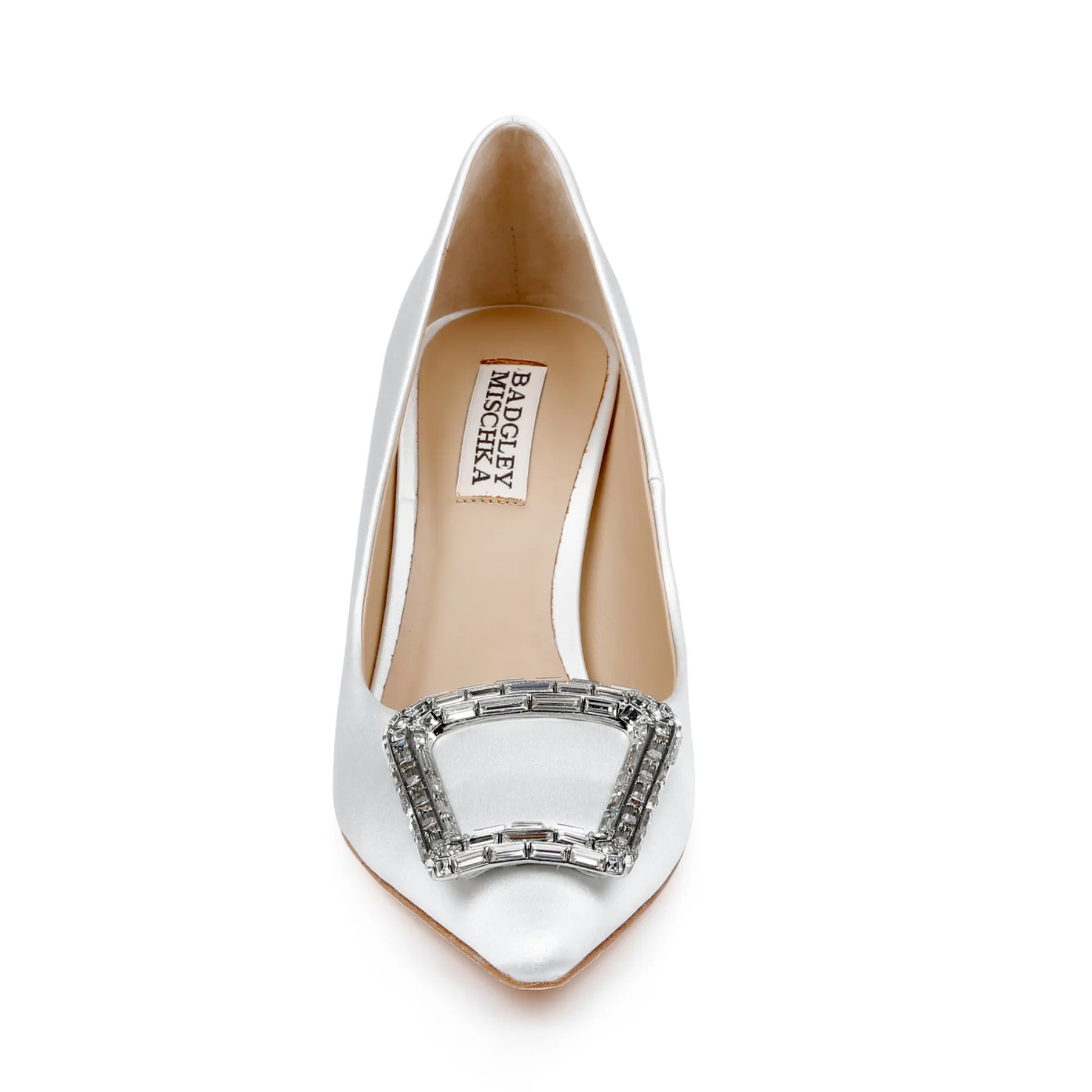 Aubree - Pointed Toe Stiletto Pumps with Crystal Buckle - White