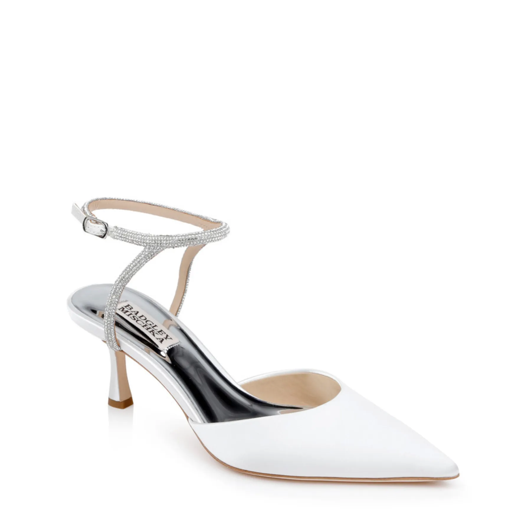 Autumn - Crystal Ankle Strap Kitten Heel Pumps - White