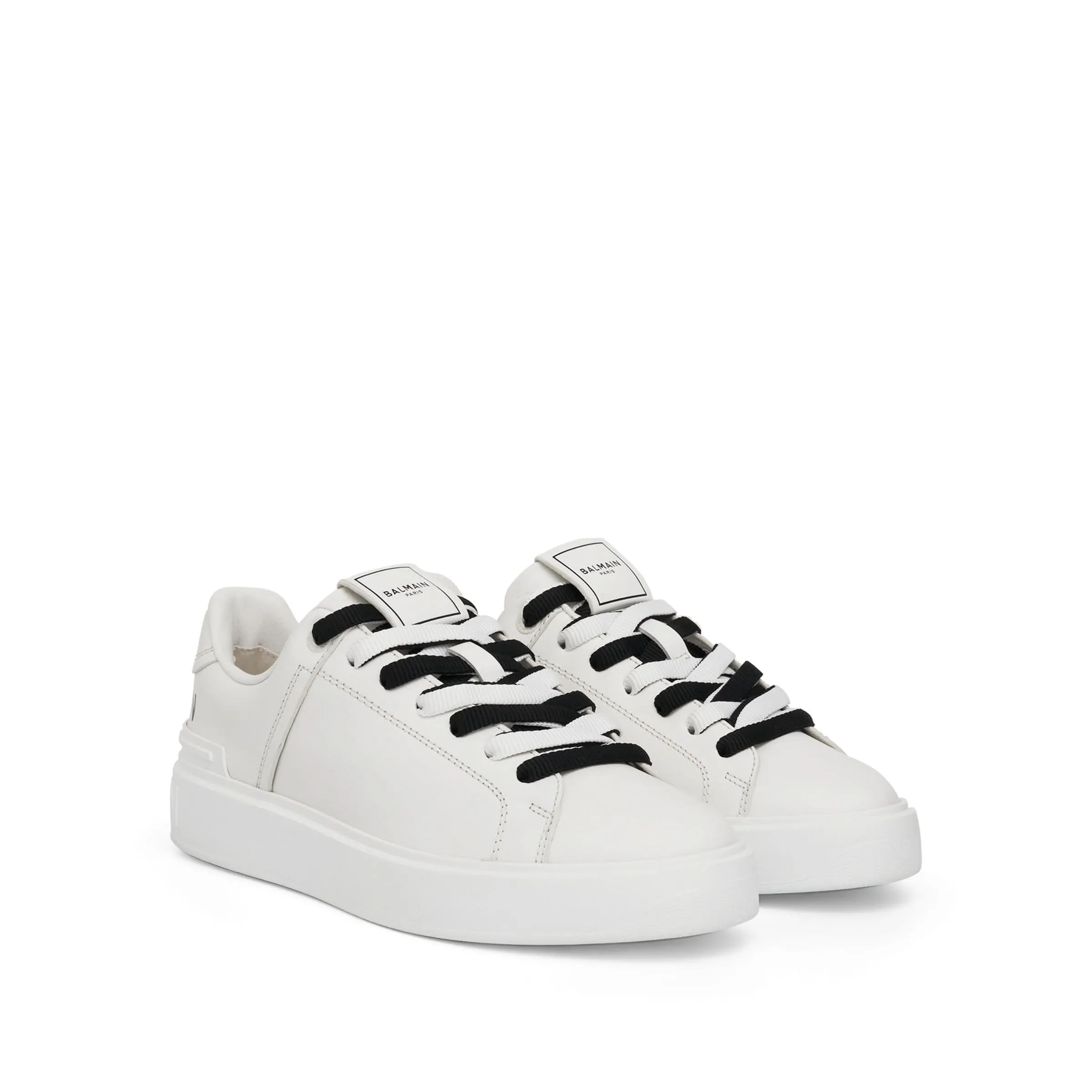 B-Court Calfskin & Logo Print Sneaker in White/Black