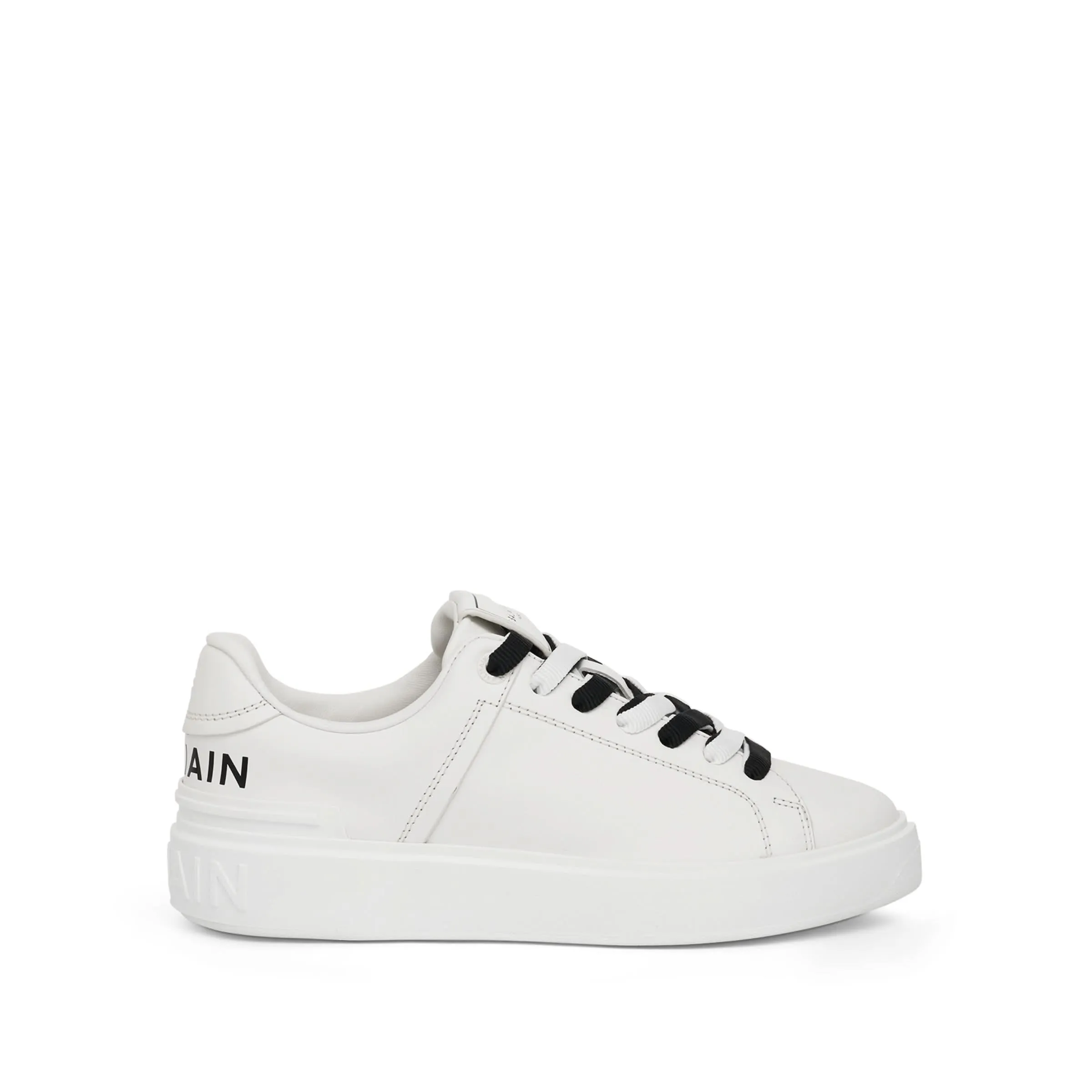 B-Court Calfskin & Logo Print Sneaker in White/Black