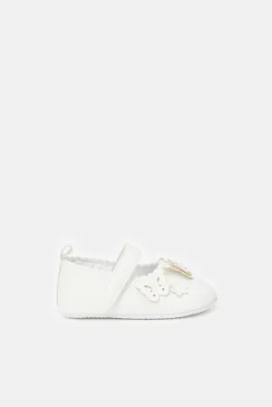 Babies White Butterfly Pram Shoes