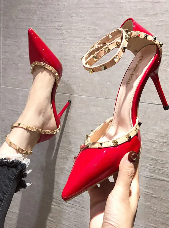 Baotou Stiletto Rivet Sexy Pointed High Heels