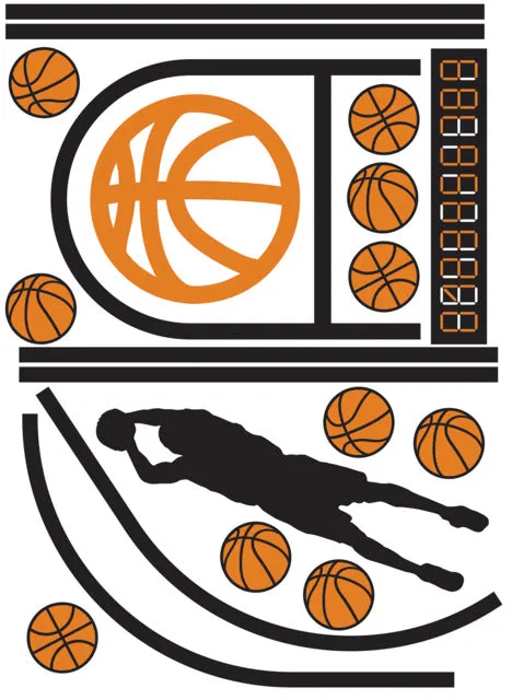 Basketball Court XL Giant Peel & Stick Wall Decals With Glow Orange