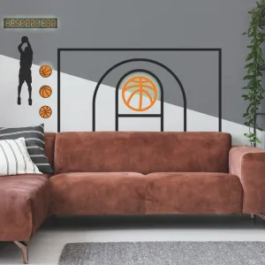 Basketball Court XL Giant Peel & Stick Wall Decals With Glow Orange