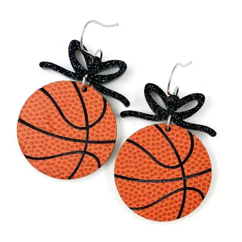 Basketball with Bow Acrylic Earrings