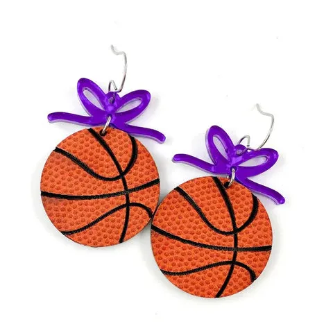 Basketball with Bow Acrylic Earrings