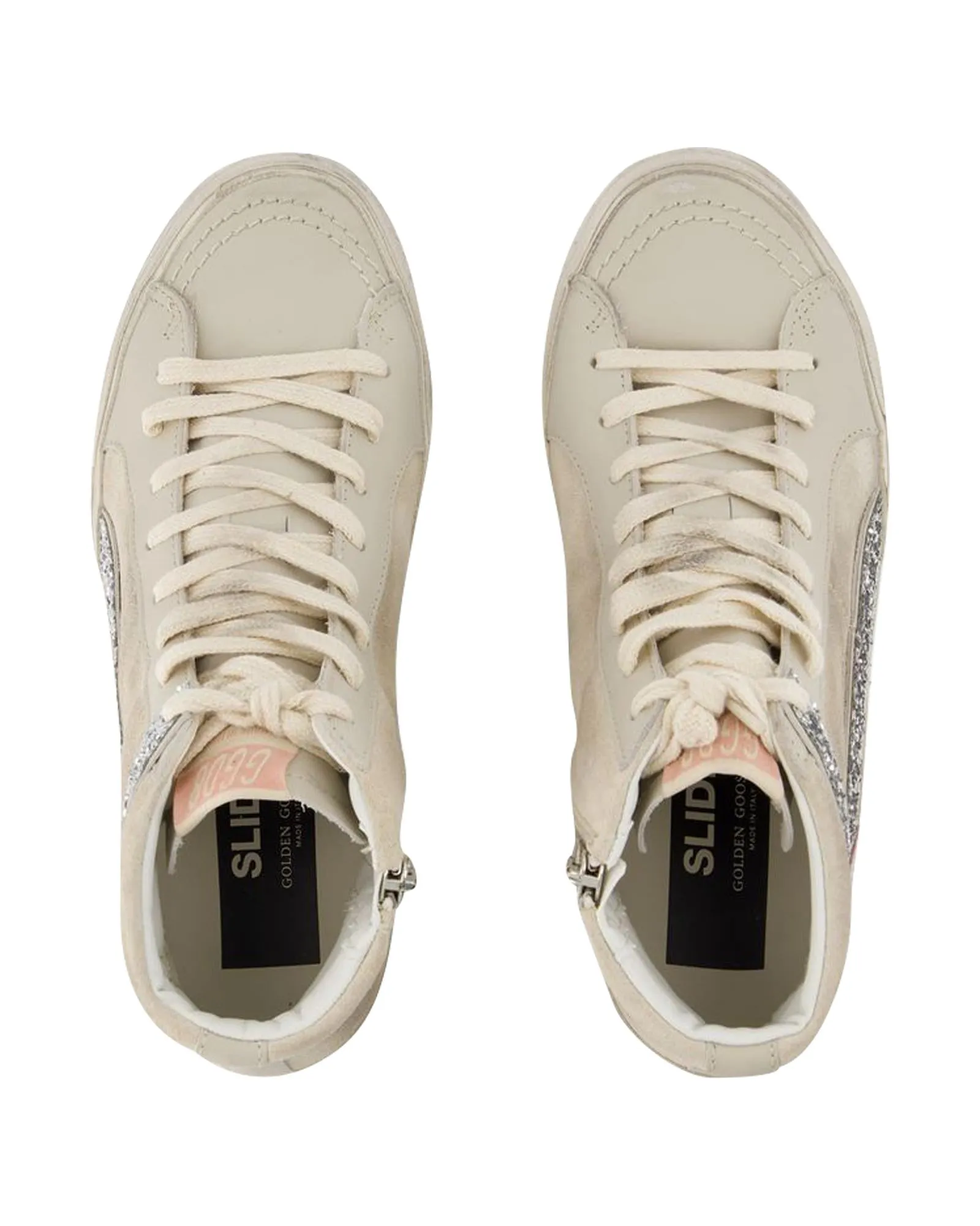 Beige Leather Slide Sneakers with Top Laces