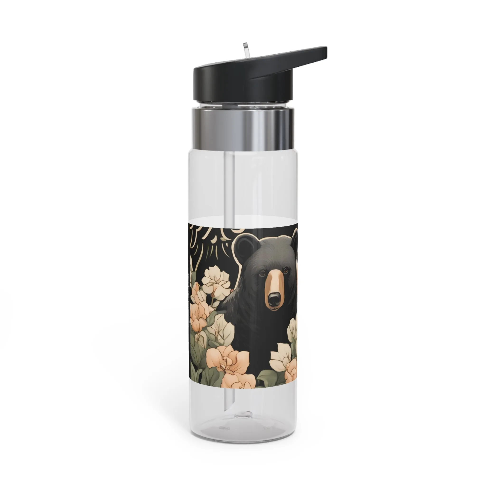 Black Bear with Wildflowers, 20oz Sport Water Bottle, BPA-Free, Tritan™ plastic