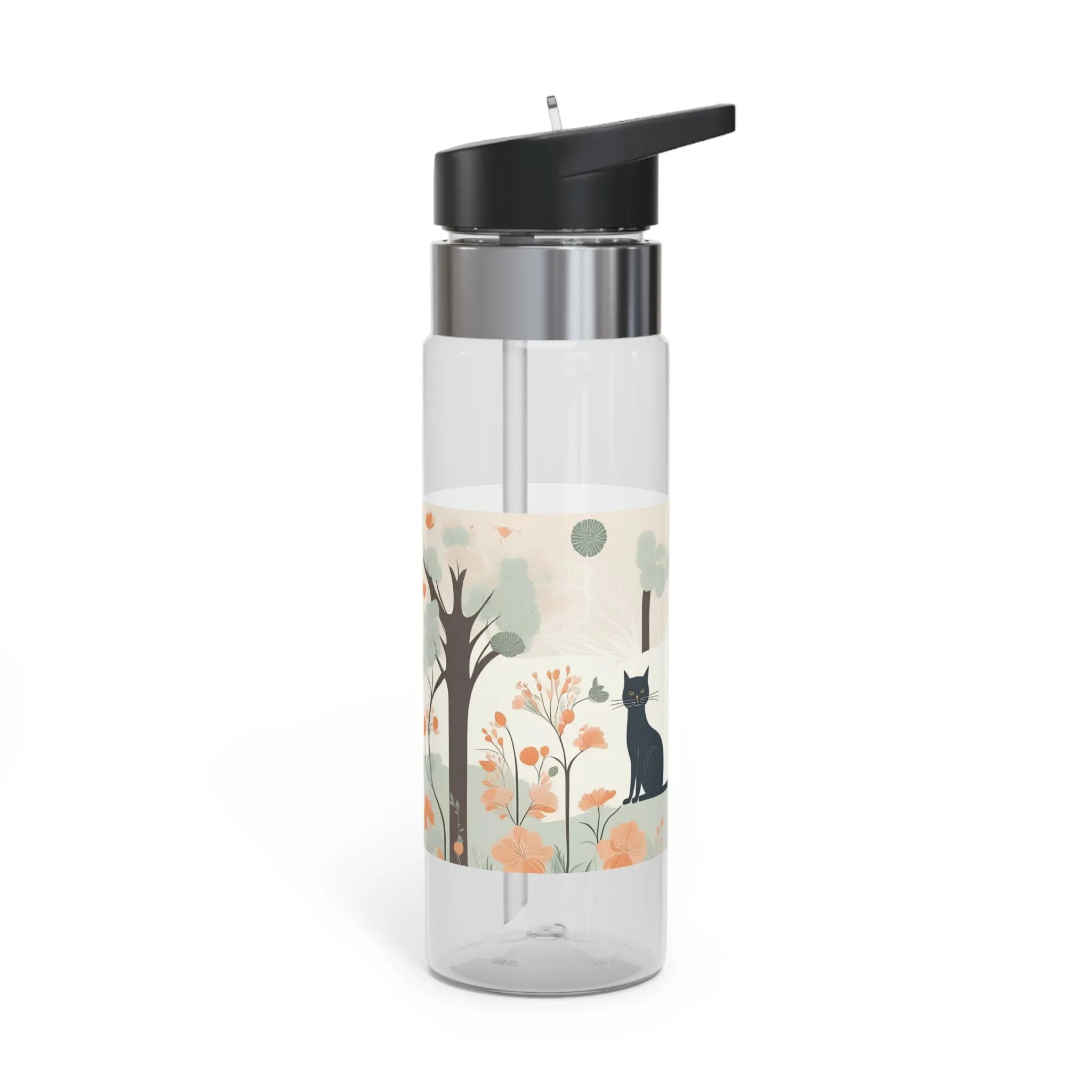 Black Cat and Orange Cat with Flowers, 20oz Sport Water Bottle, BPA-Free, Tritan™ plastic