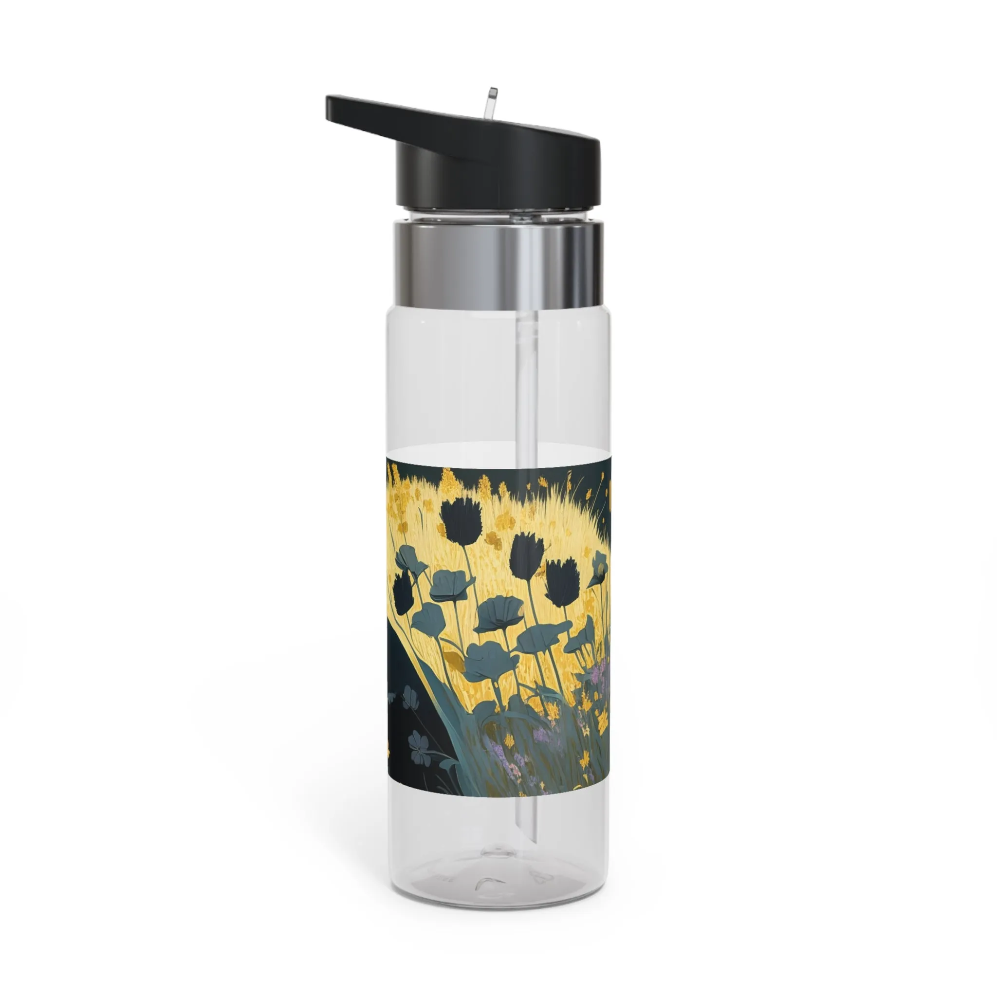 Black Cat with Black Flowers, 20oz Sport Water Bottle, BPA-Free, Tritan™ plastic