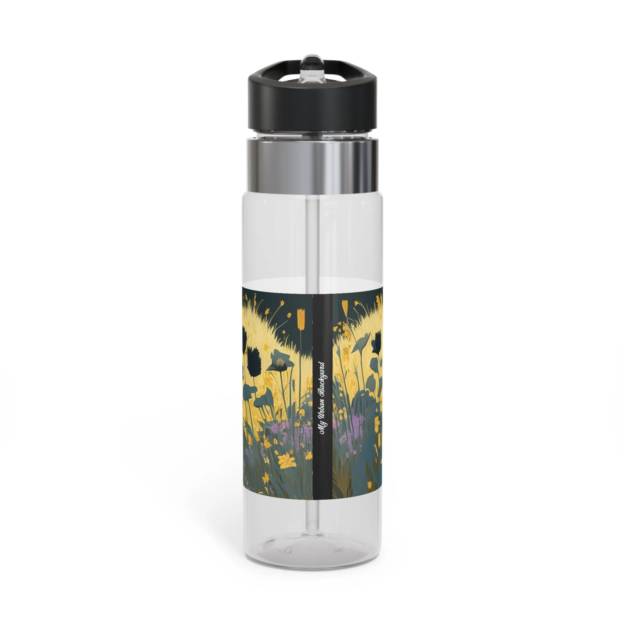 Black Cat with Black Flowers, 20oz Sport Water Bottle, BPA-Free, Tritan™ plastic