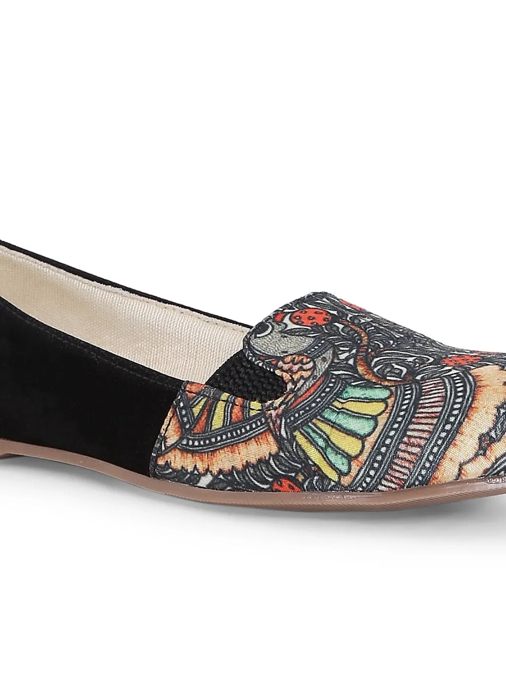 Black Madhubani Art Printed Moccasins