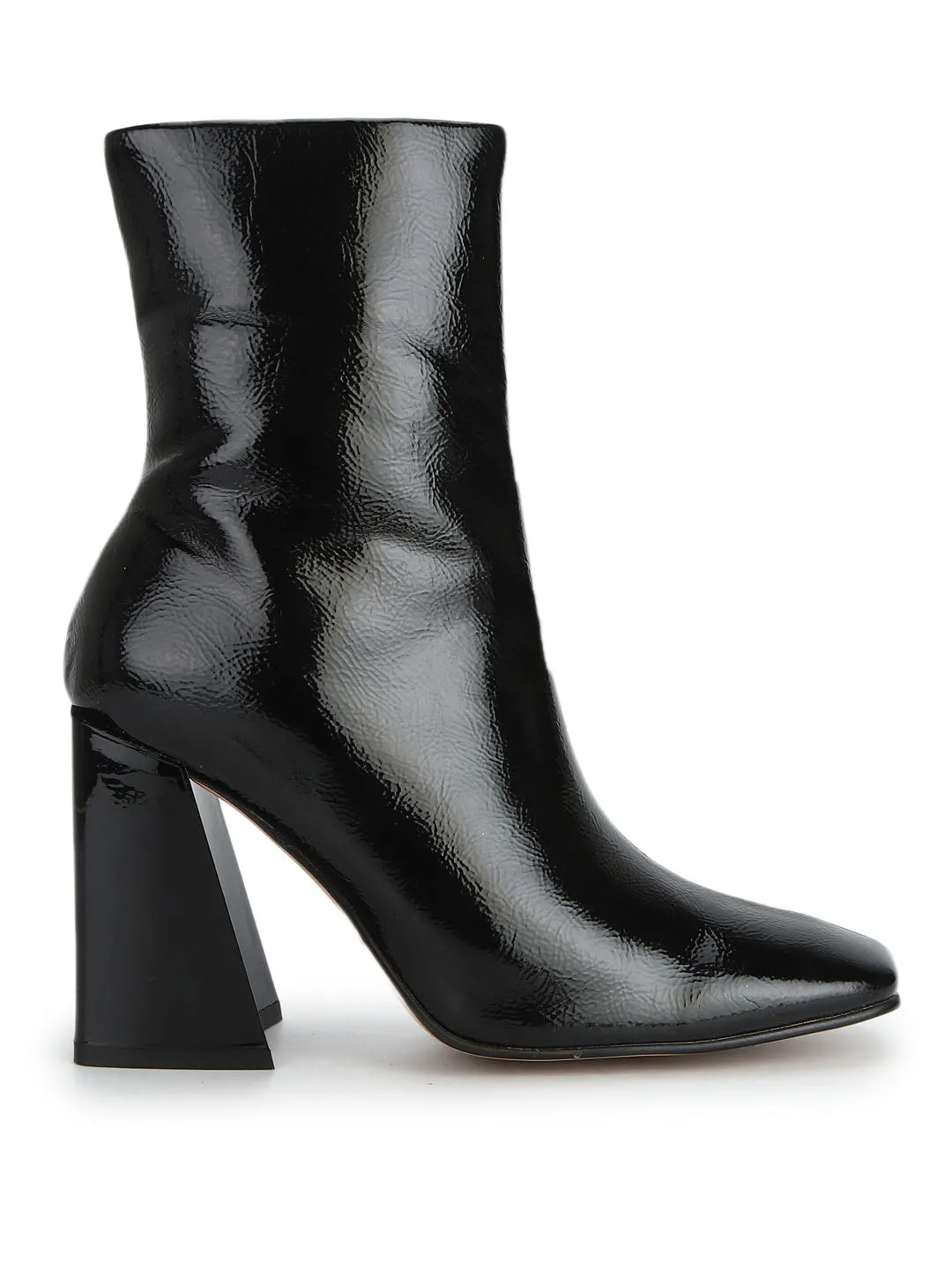 Black Pat Block Heel Ankle Boots