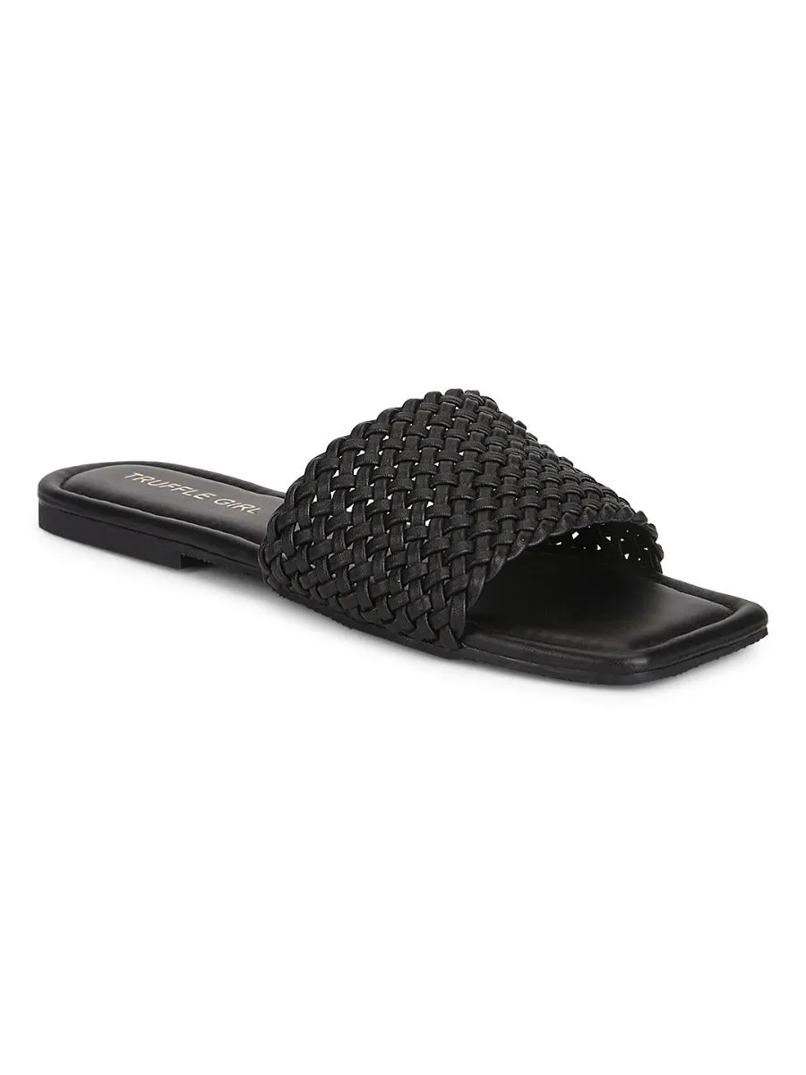 Black PU Mesh Strap Slip Ons