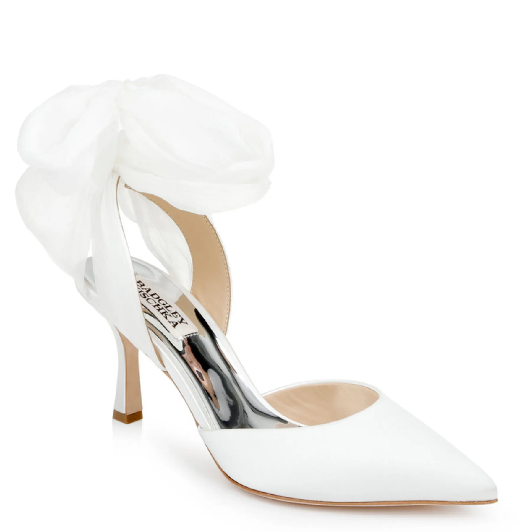 Blaze - Pointed Toe Chiffon Bow Stiletto - White