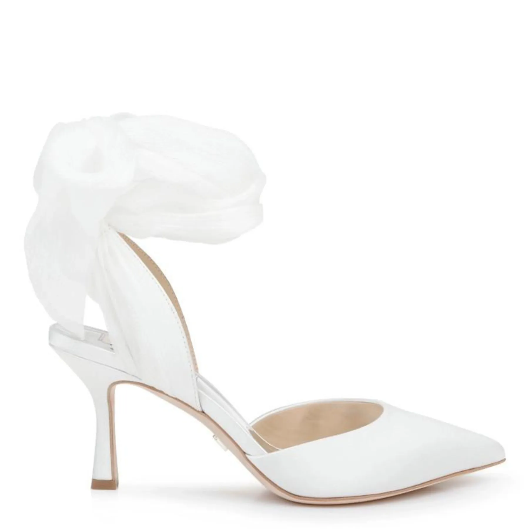 Blaze - Pointed Toe Chiffon Bow Stiletto - White