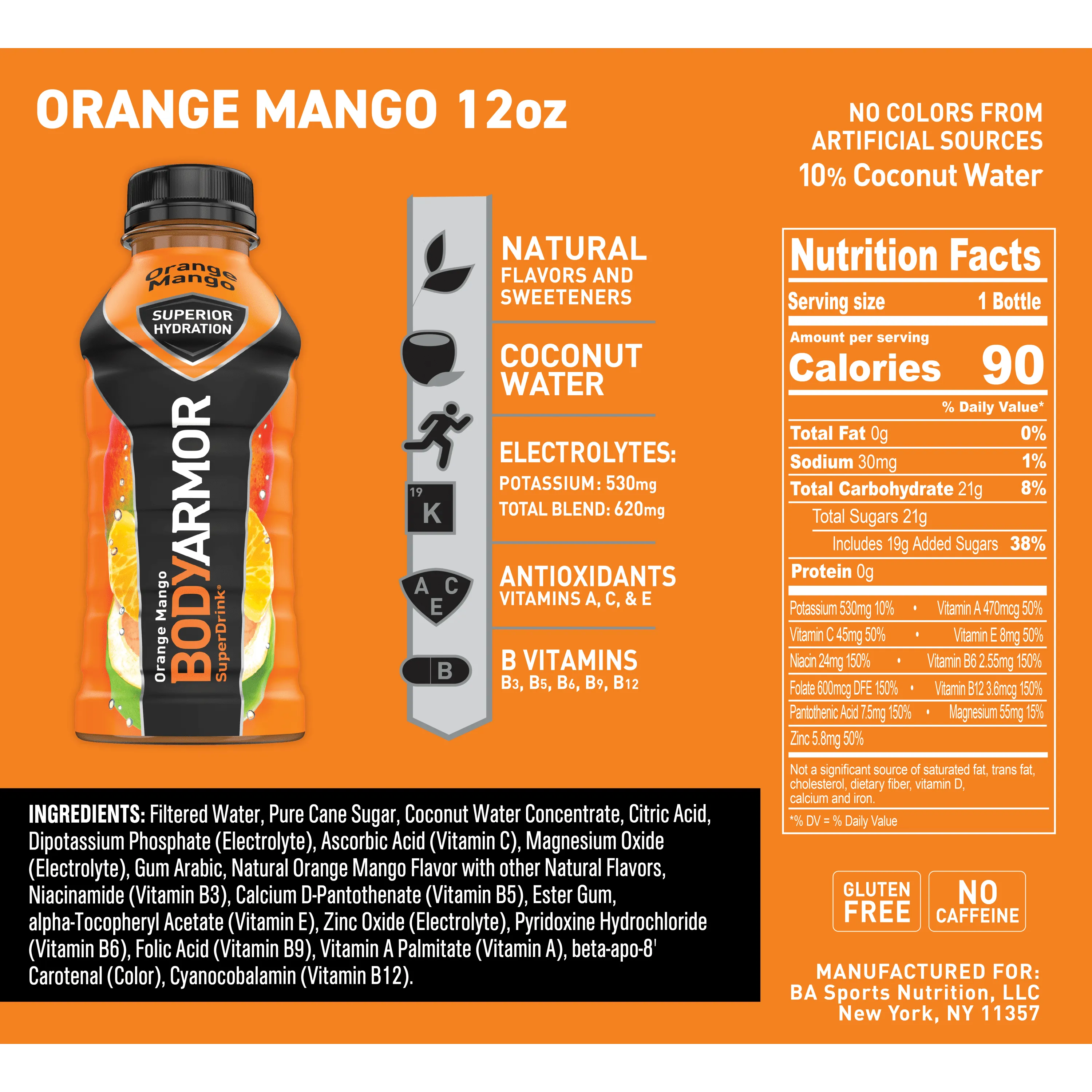 BODYARMOR Sports Drink, Orange Mango, 12 Fl. Oz., 8 count