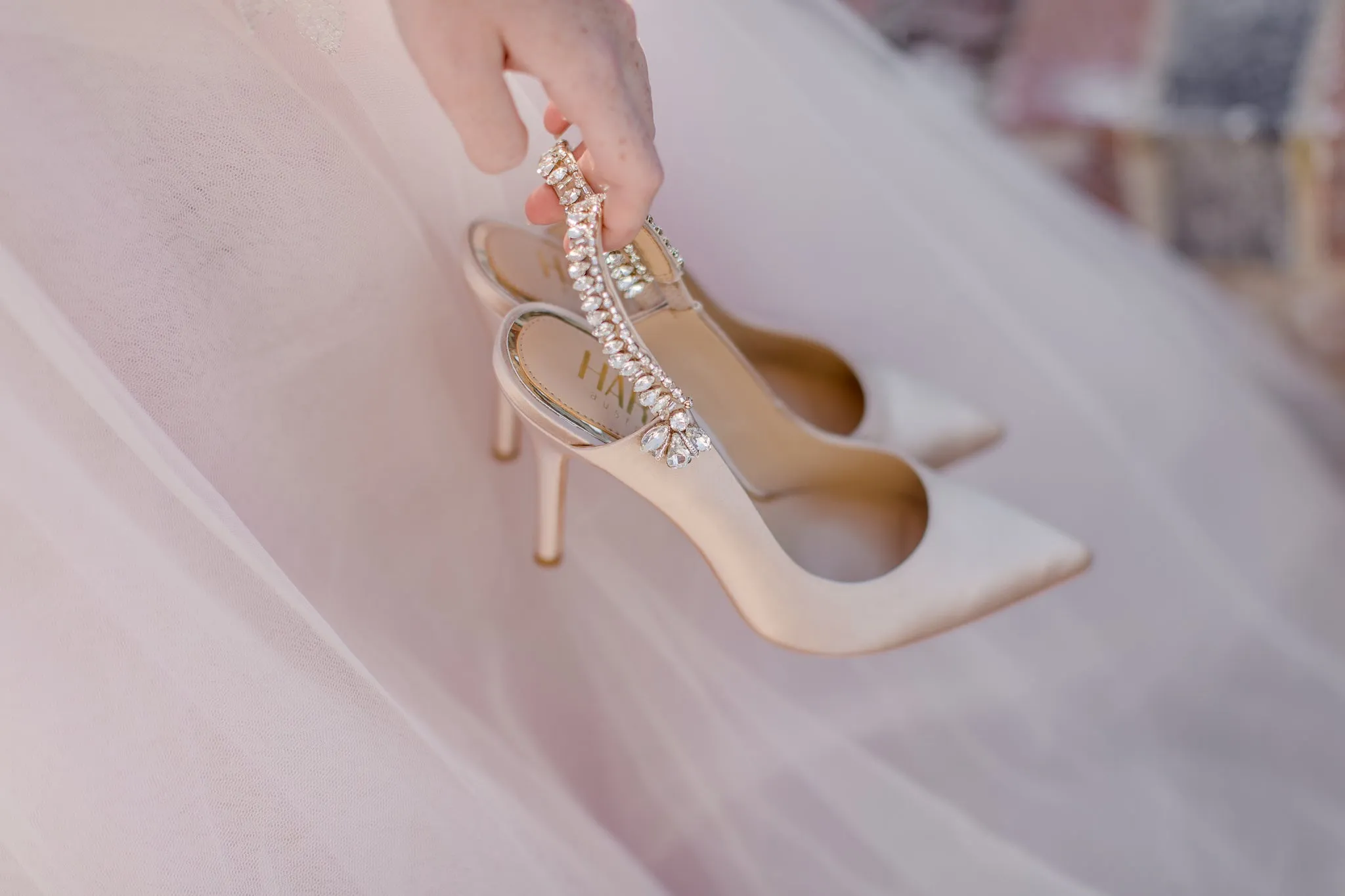 Bonnie - Nude Crystal Embellished Sling Back Evening Pump