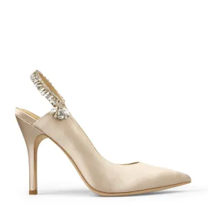 Bonnie - Nude Crystal Embellished Sling Back Evening Pump