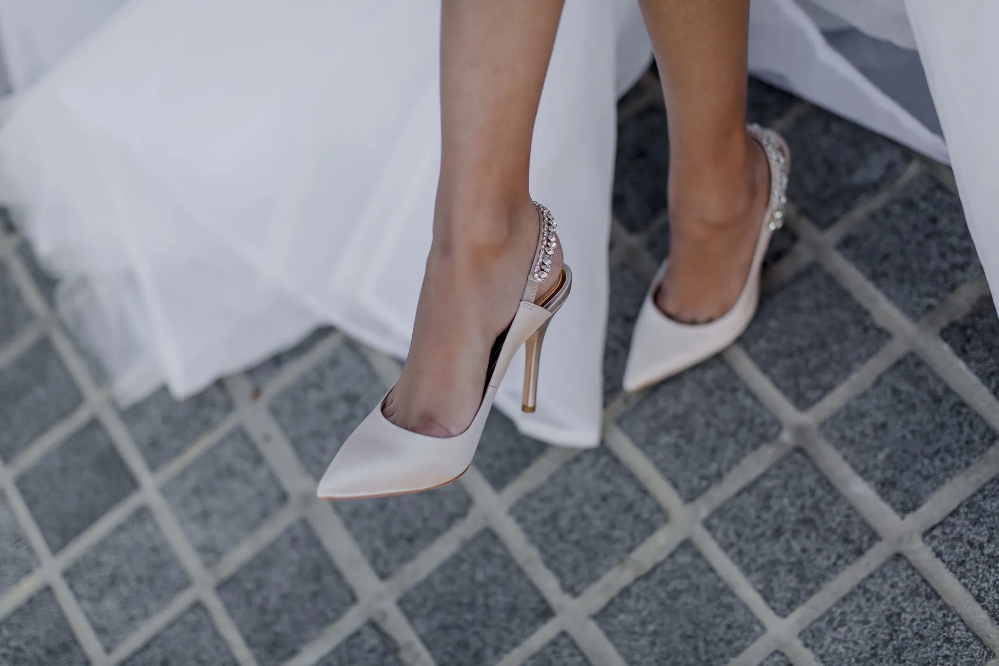 Bonnie - Nude Crystal Embellished Sling Back Evening Pump