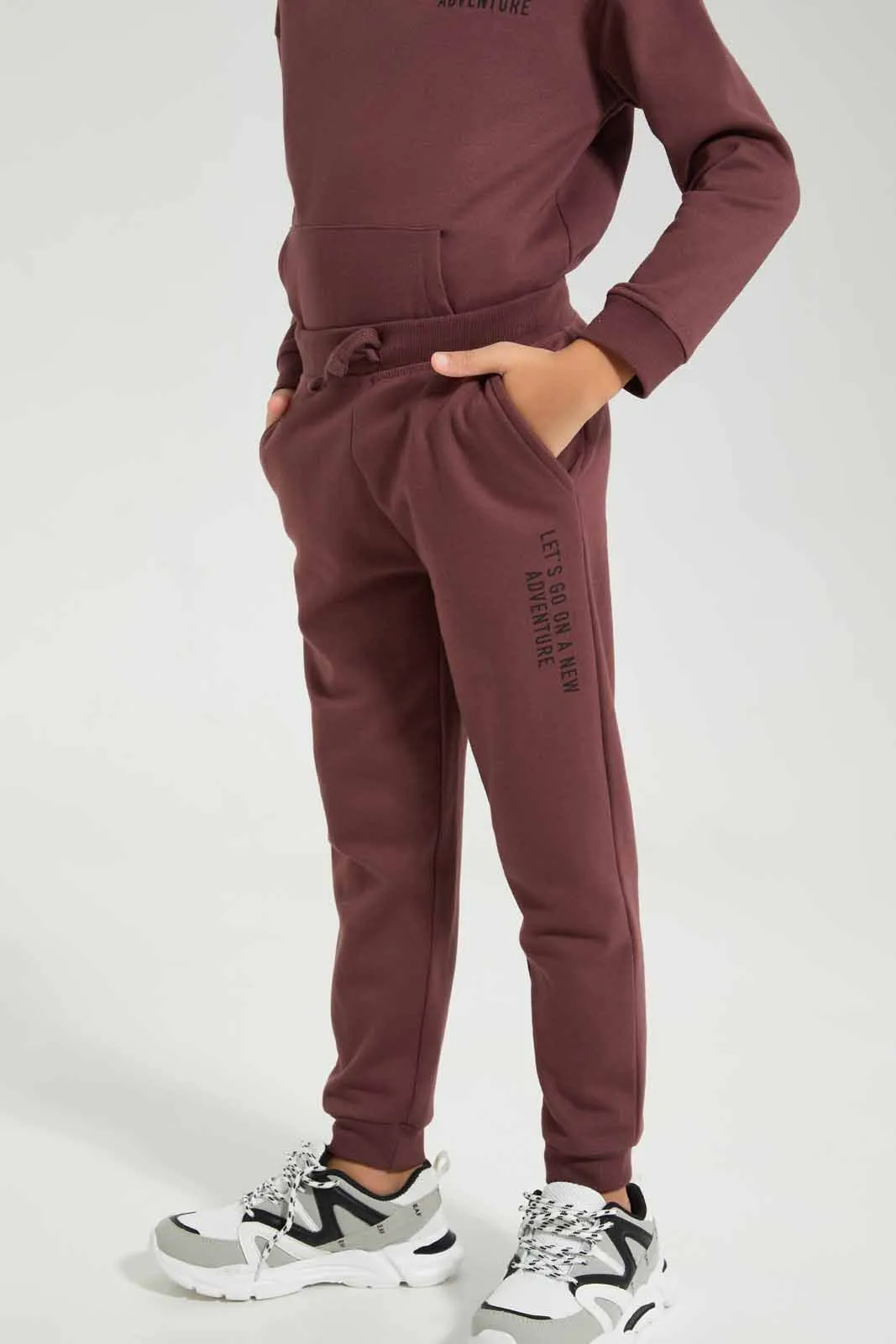 Boys Burgundy Slogan Print Jogger