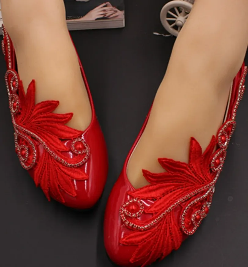 Bridal Red Flat Wedding Shoes Chinese Style