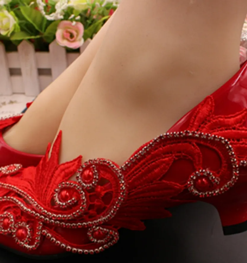 Bridal Red Flat Wedding Shoes Chinese Style