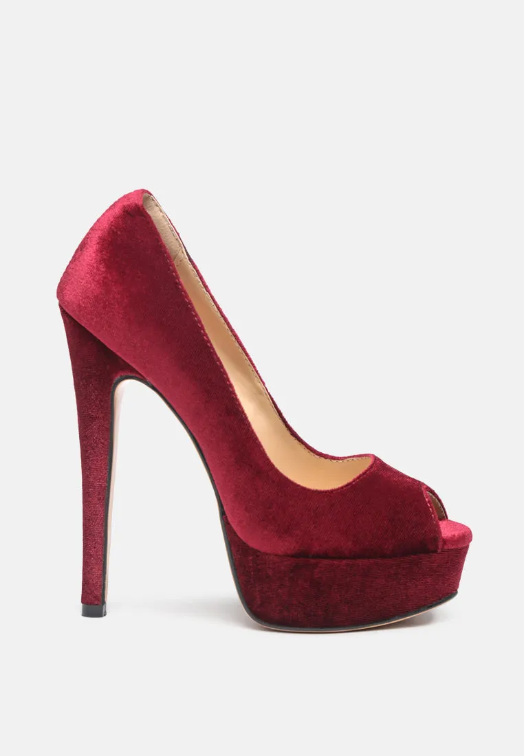 BRIELLE Peep Toe Stiletto Sandals In Burgundy