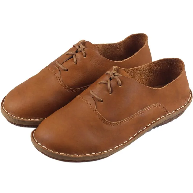 Brown Oxfords & Tie Flats Women Handmade Cowhide Leather Loafers