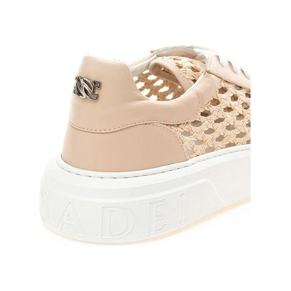 Casadei Chic Beige Leather Sneakers