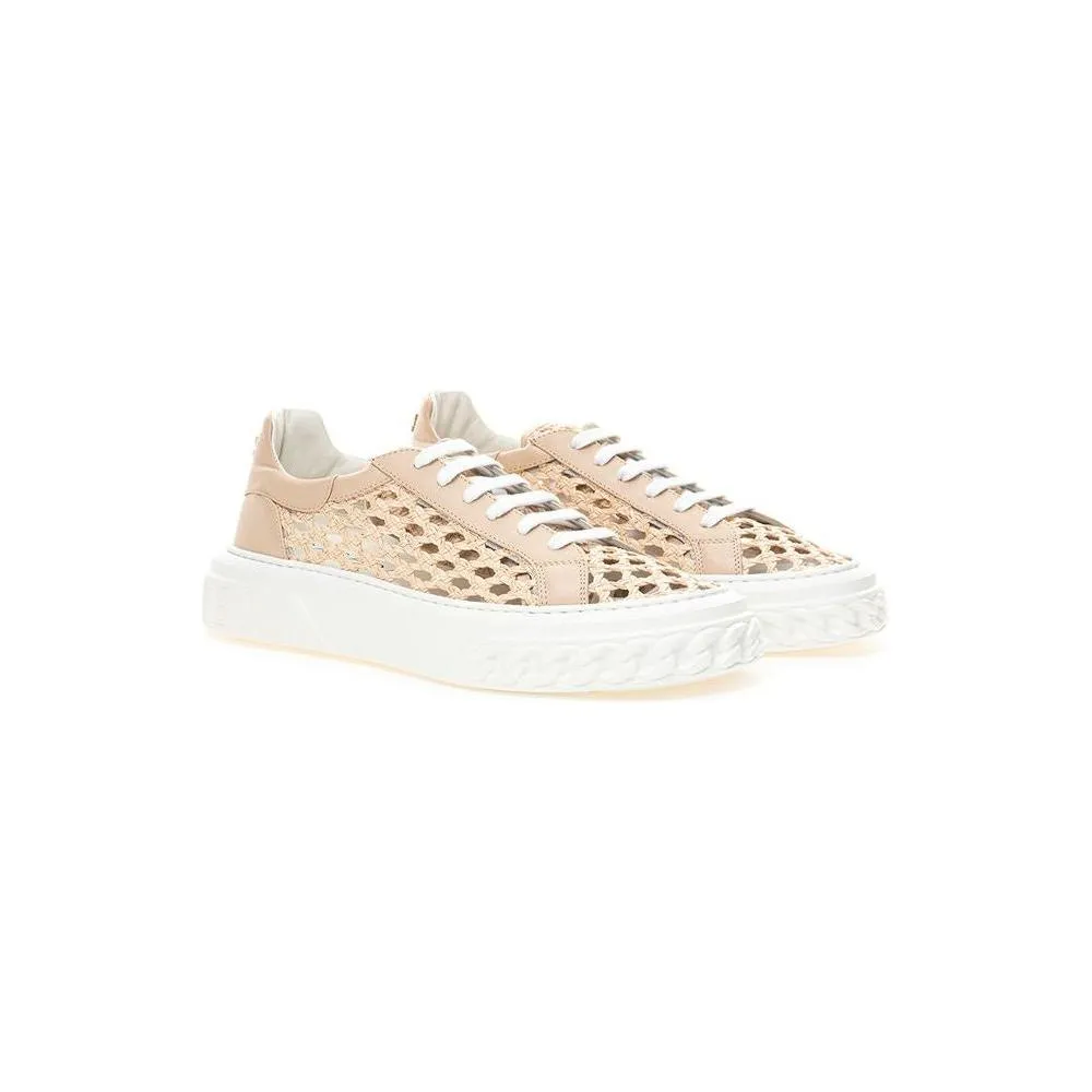 Casadei Chic Beige Leather Sneakers